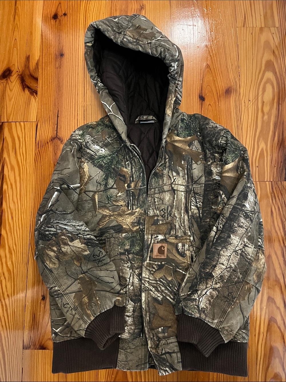 Carhartt Kids' Camouflage Hooded Puffer Jacket - Green & Brown